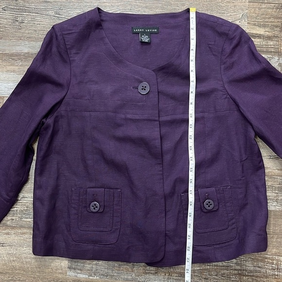 Larry Levine Purple Linen Blend Cropped Jacket Blazer Sz L 3/4 Sleeve Boxy Royal - Picture 10 of 11